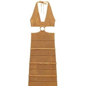 Zara Tan Halter Dress With Ring Detail